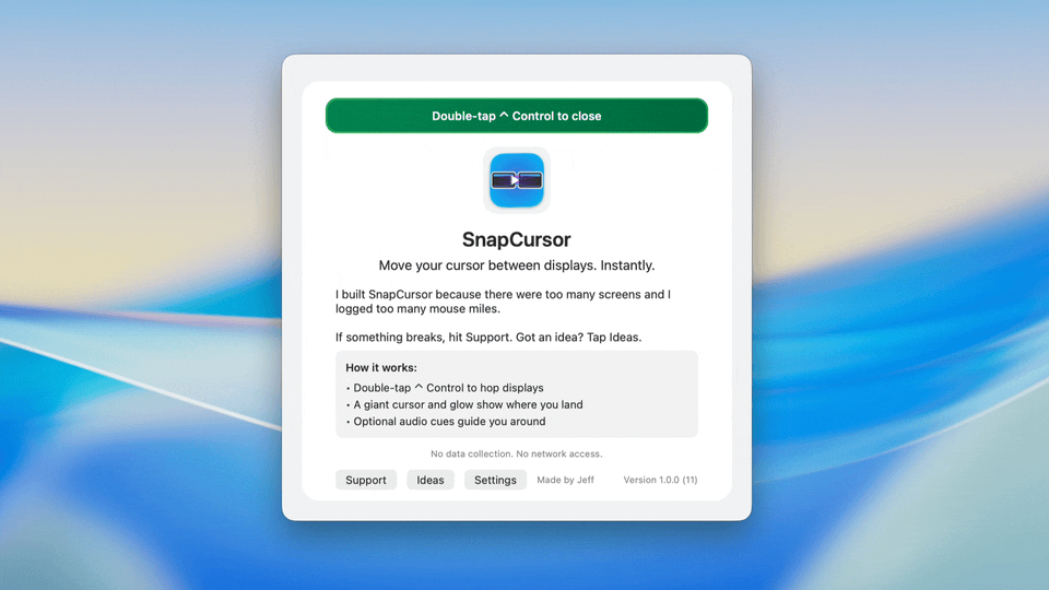 SnapCursor demo — cursor jumping between four screens
